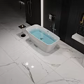 Modern Bathroom Interior With White Soaking Bathtub Bubbles And Marble Floor