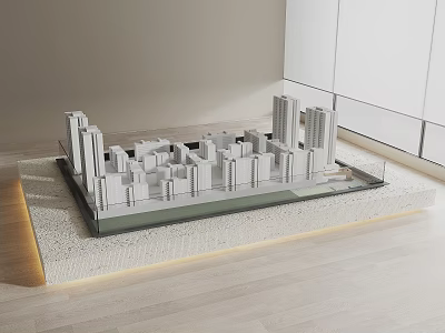 Commercial Building Model Exhibition Equipment With Glass Top Display Platform And White Architectural Models 3d model