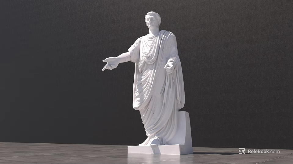 White Classical Style Landscape Sculpture With Robes Outstretched Arm Square Base And Dark Background 3d model 