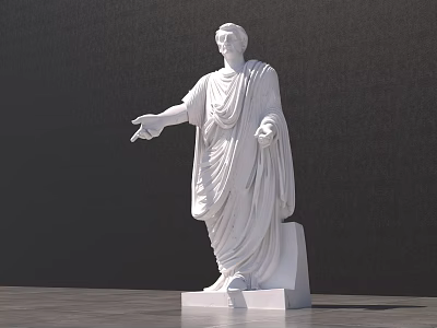 White Classical Style Landscape Sculpture With Robes Outstretched Arm Square Base And Dark Background 3d model