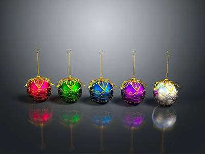 Home Furniture Decoration With Colorful Christmas Ball Ornaments In Five Colors 3d model