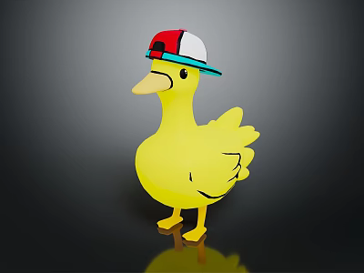 Adorable Yellow Duck Furniture Ornament Wearing Red White Blue Hat Design 3d model