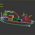 Bright Red Cargo Boat With Containers Crane And Cabin On Deck 3d model