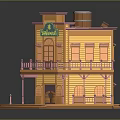 Vibrant Two Story Palomino Building 3D Model With Yellow Exterior Pink Balconies And Wooden Porch