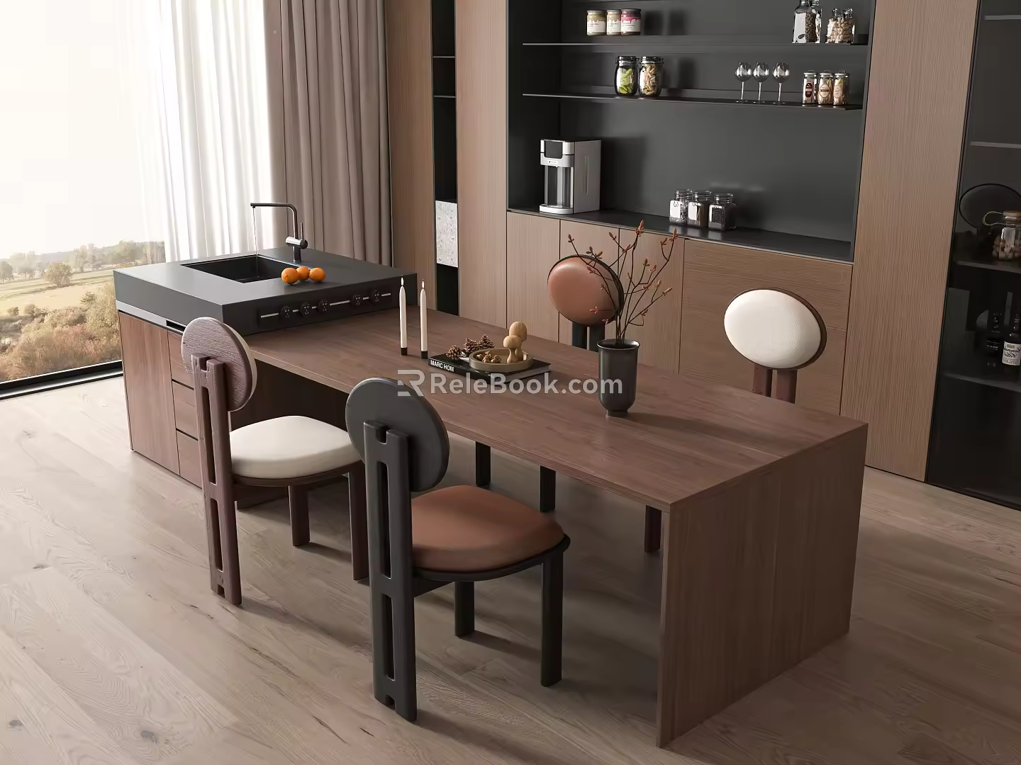 Middle Ancient Style Restaurant Nakajima Dining Table and Chair Solid Wood Dining Table and Chair Dining Table Dining Chair Sideboard 3d model