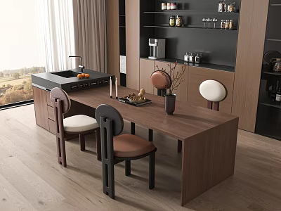 Middle Ancient Style Restaurant Nakajima Dining Table and Chair Solid Wood Dining Table and Chair Dining Table Dining Chair Sideboard 3d model