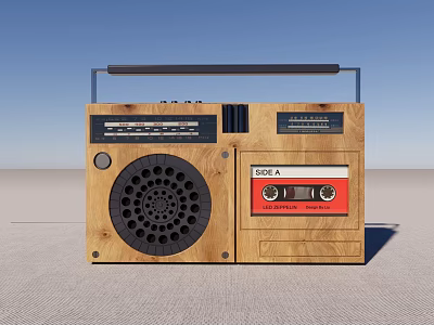 Vintage Wooden Radio With Cassette Deck Red Cassette And Black Speaker On Gray Floor 3d model
