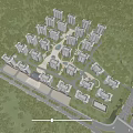 Modern Residential Buildings With Central Water Feature Surrounded by Lush Greenery