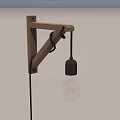 Minimalist Wall Lamp With Wooden Bracket Black Socket And Clear Bulb 3d model