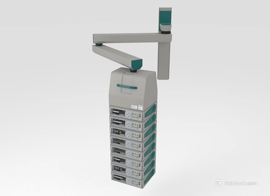 Gray and Green Medical Device With Articulating Arm And Multiple Storage Compartments 3d model 