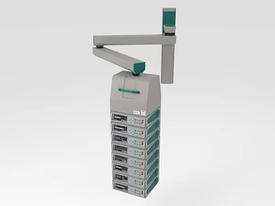 Gray and Green Medical Device With Articulating Arm And Multiple Storage Compartments 3d model