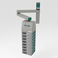 Gray and Green Medical Device With Articulating Arm And Multiple Storage Compartments