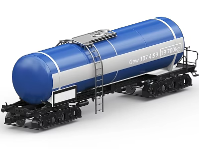 Industrial Blue And White Pressure Tanker Trailer With Cylindrical Tank And Ladder 3d model