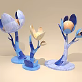 Artistic Flower Shaped Decorative Ornaments With Blue Beige Branch Like Stems And Bases
