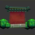 Traditional Chinese Landscape With Red Structure Green Roof And Decorative Green Elements