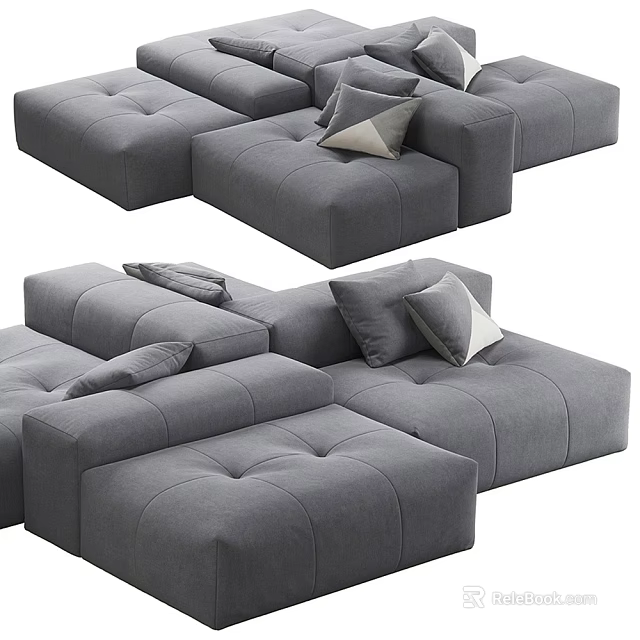 Modern Gray Modular Sectional Sofa With Plush Cushions And Seating 3d model