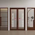 Retro Design Wooden Double Doors With Glass Panels And Indoor Plant Decor