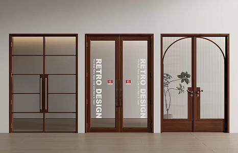 Modern Middle Ancient Glass Double Door Shop Glass Double Door Retro Glass Door Coffee Shop Glass Door Head 3d model