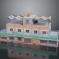 Multi Storey Building With Colorful Green Orange Exterior Walls Roof Awnings And Windows