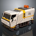 White And Yellow ABCO Truck With Orange Barrel On Top And Worn Exterior
