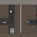 Modern Wooden Shoe Cabinet With Open Shelves Decorative Items And Built in Lighting