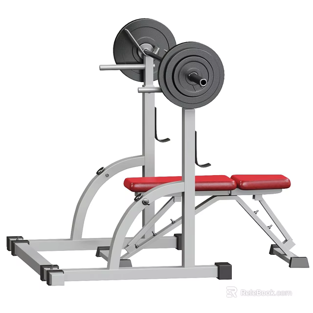 Sturdy Weight Bench Press Equipment With Steel Frame Barbell And Red Padded Seat 3d model 