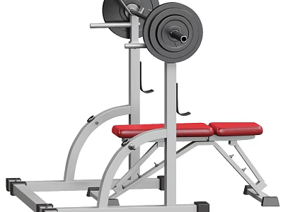 Sturdy Weight Bench Press Equipment With Steel Frame Barbell And Red Padded Seat 3d model