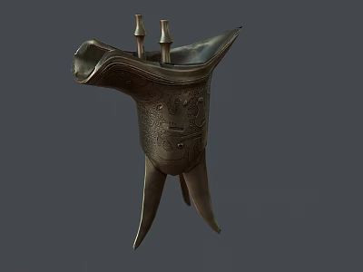 Ancient Bronze Cup with Intricate Carvings Three Legged Design and Pillar Ornaments on Top 3d model