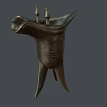 Ancient Bronze Cup with Intricate Carvings Three Legged Design and Pillar Ornaments on Top