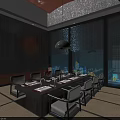 Japanese Private Room Interior With Long Dining Table Chairs Hanging Lamp Shoji Screens Tatami Mats