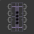 Modern Office Conference Table and Chair Set with Rolling Chairs and Potted Plants