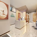 Bright Shopping Mall Store Interior With Wooden Bookshelves Golden Lattice Cabinets And Colorful Terrazzo Floor