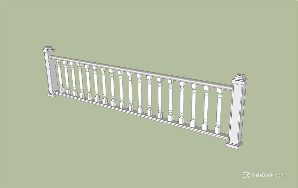 White Decorative Railing With Vertical Balusters And Solid Posts For Outdoor Areas 3d model 