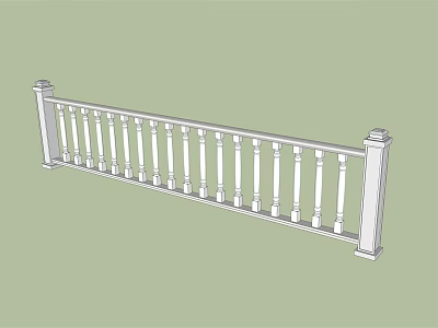 White Decorative Railing With Vertical Balusters And Solid Posts For Outdoor Areas 3d model