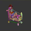 Game Character With Pink Hair Sitting In Red Shopping Cart White Top And Blue Shorts