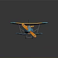 Space Themed Blue Yellow Biplane Model With Black Cross Wings And Propeller