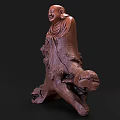 Hand Carved Wooden Maitreya Buddha Sculpture With Tree Base And Lotus Patterns