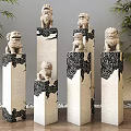 Traditional Decorative Stone Pillars With Stone Lions And Intricate Cloud Patterns
