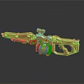 Golden Futuristic Weapon With Detailed Mechanical Structure And Scope On Reflective Black Surface