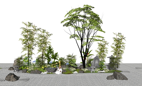 New Chinese style landscape sketch landscape sketch dry landscape courtyard landscape 3d model