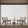 Minimalist Interior With Two Wicker Chairs Small Wooden Table And Window Blinds