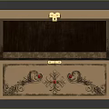 Elegant Wooden Garment Storage Box With Intricate Carved Design And Red Gemstone Accents