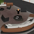 Curved Leisure Sofa Set White Brown Upholstery Round Coffee Tables Accent Chairs Green Plant