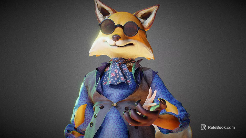Game Movie Anthropomorphic Fox Character Wearing Sunglasses Blue Outfit Vest And Patterned Tie 3d model 
