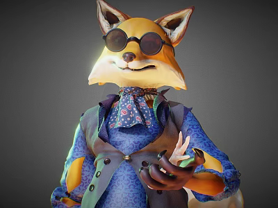 Game Movie Anthropomorphic Fox Character Wearing Sunglasses Blue Outfit Vest And Patterned Tie 3d model