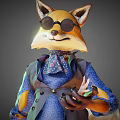 Game Movie Anthropomorphic Fox Character Wearing Sunglasses Blue Outfit Vest And Patterned Tie