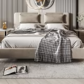 Elegant Modern Bedroom Interior With Large Bed Round Mirror Nightstands And Soft Rug