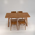 Natural Wooden Dining Table Set With Four Simple Chairs And Rectangular Top 3d model