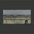 Detailed Old Style Stone Barn Model With Gray Roof And Green Base