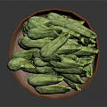 Pile of Fresh Green Zucchini in Brown Clay Bowl on Dark Background